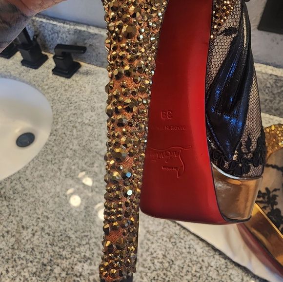 Christian Louboutin Strass Heel Booties Mesh Lace 39 - Picture 9 of 16